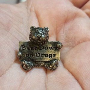 Bear Down on Drugs Awareness Marked 'IFS' Lapel Pin Pewter